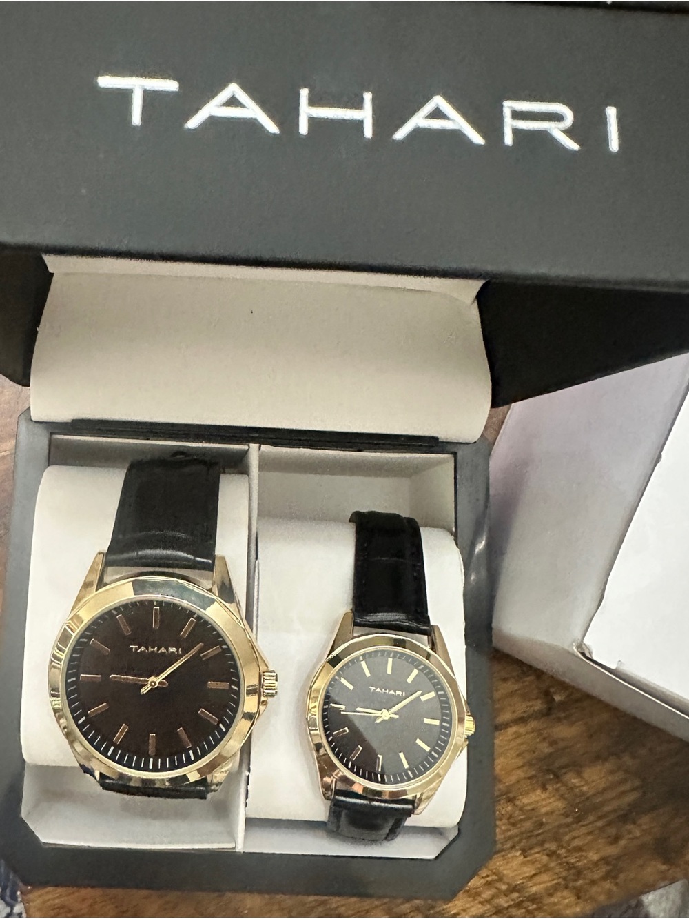 Tahari Black & Gold Matching His and Hers Watch Set